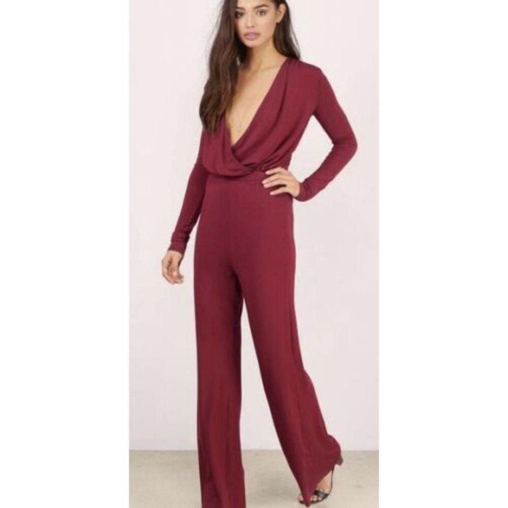 TOBI‎ Wide Leg Wine Burgundy Jumpsuit Size XS